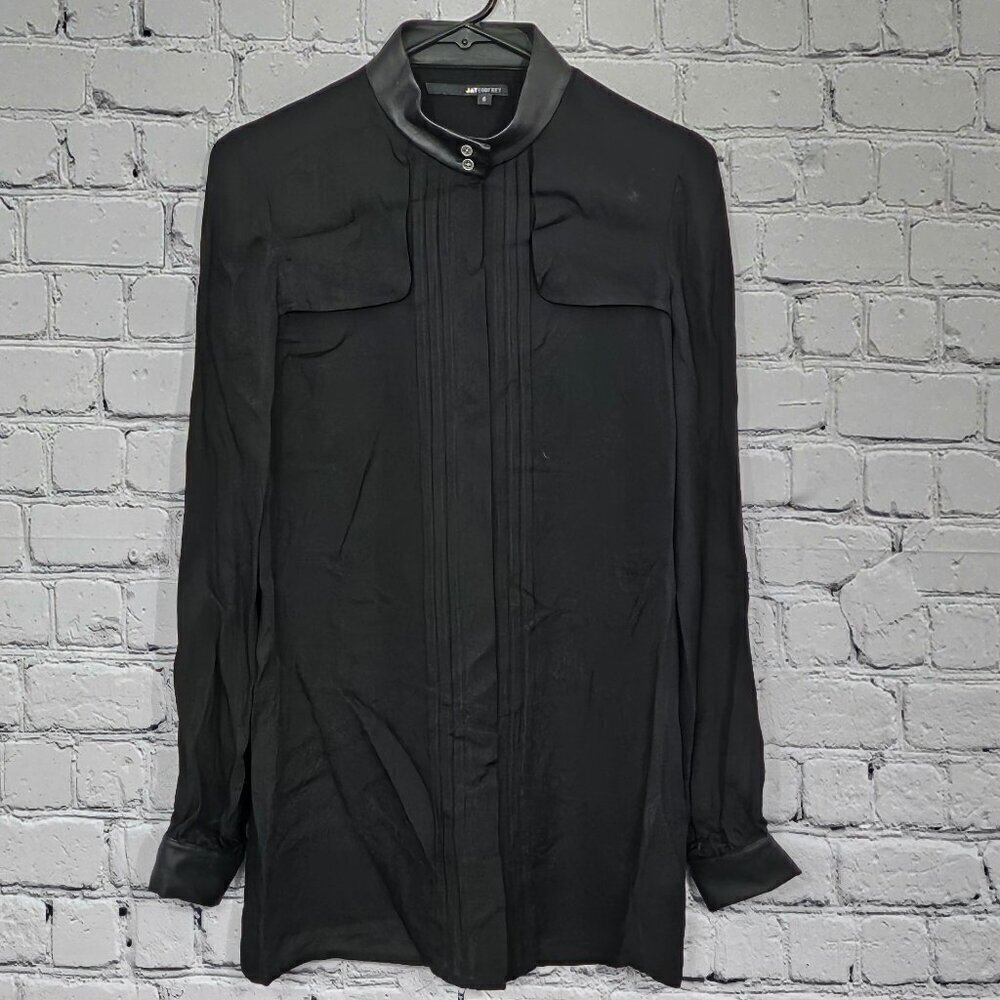 2/$50 NWOT Jay Godfrey Black Sheer Silk Button-Front Blouse Size 6